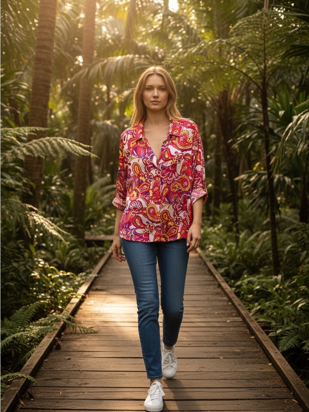 Haver Women’s Pink Paisley V-Neck Blouse